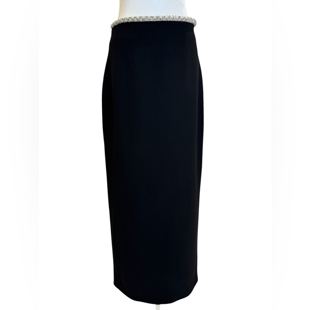 Adam Lippes NWT  Black Wool Silk Maxi Skirt Pearl Crystal Waist US 8 Italy Zip
